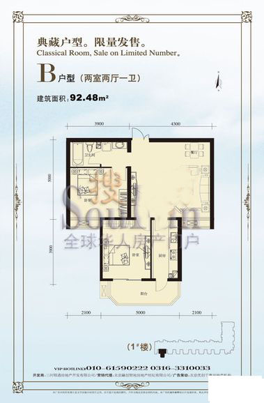 潮白·星光公馆1#楼B户型 2室